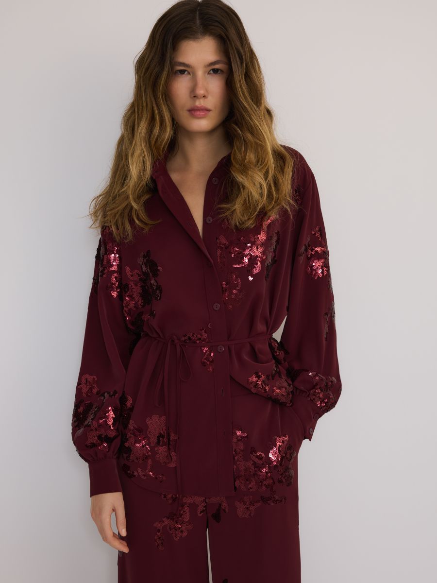 Loose-fit pants with sequin appliqués - burgundy - RESERVED - 4