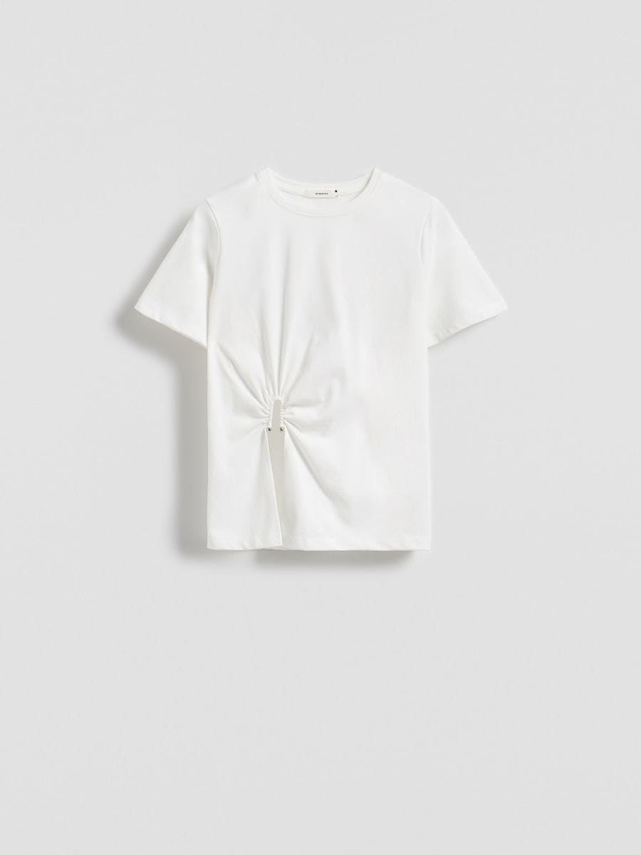 T-shirt with decorative cut-out - cream - RESERVED - 5