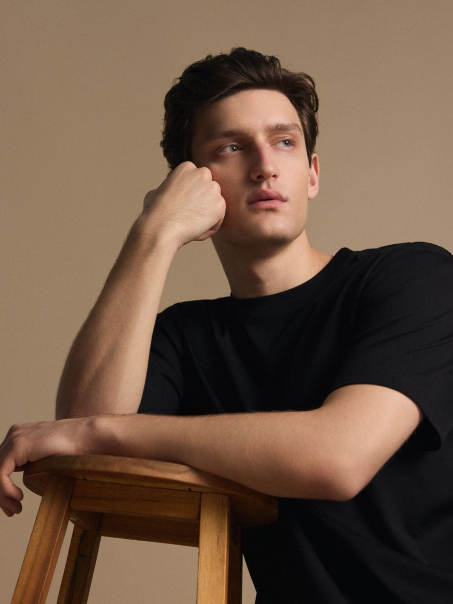 Regular fit cotton T-shirt - black - RESERVED