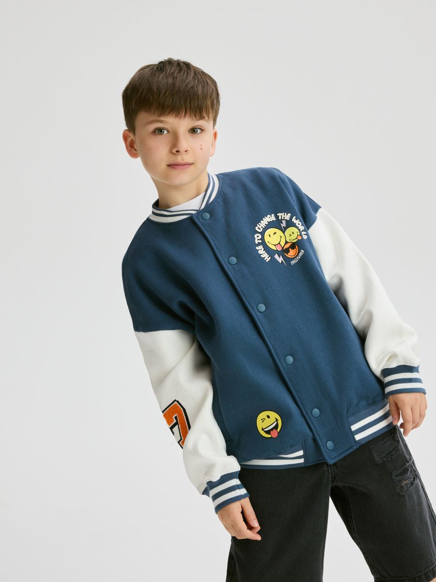 Felpa bomber in cotone SmileyWorld® - steel blue - RESERVED - 4