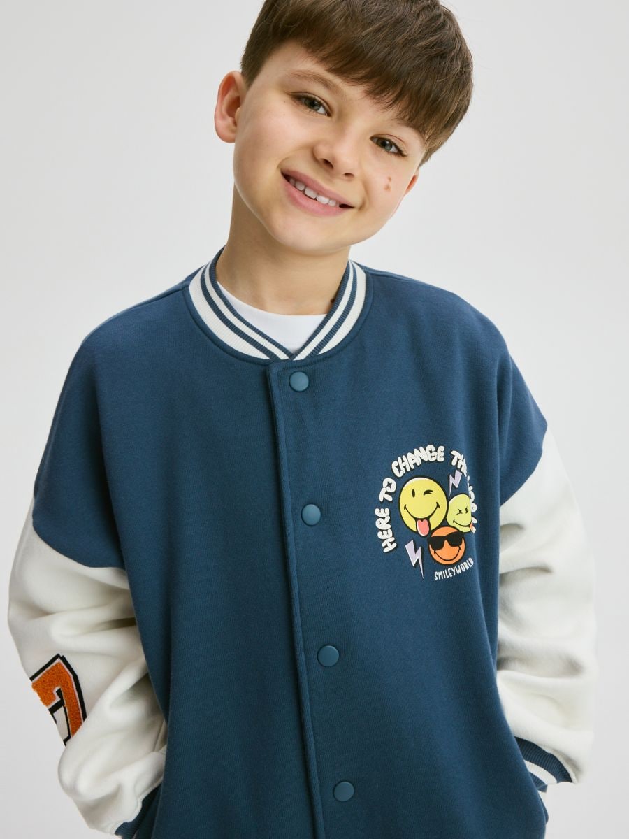 Felpa bomber in cotone SmileyWorld® - steel blue - RESERVED - 5