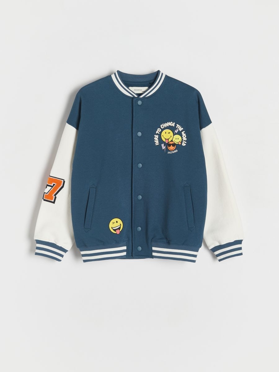 SmileyWorld® cotton bomber sweatshirt - steel blue - RESERVED