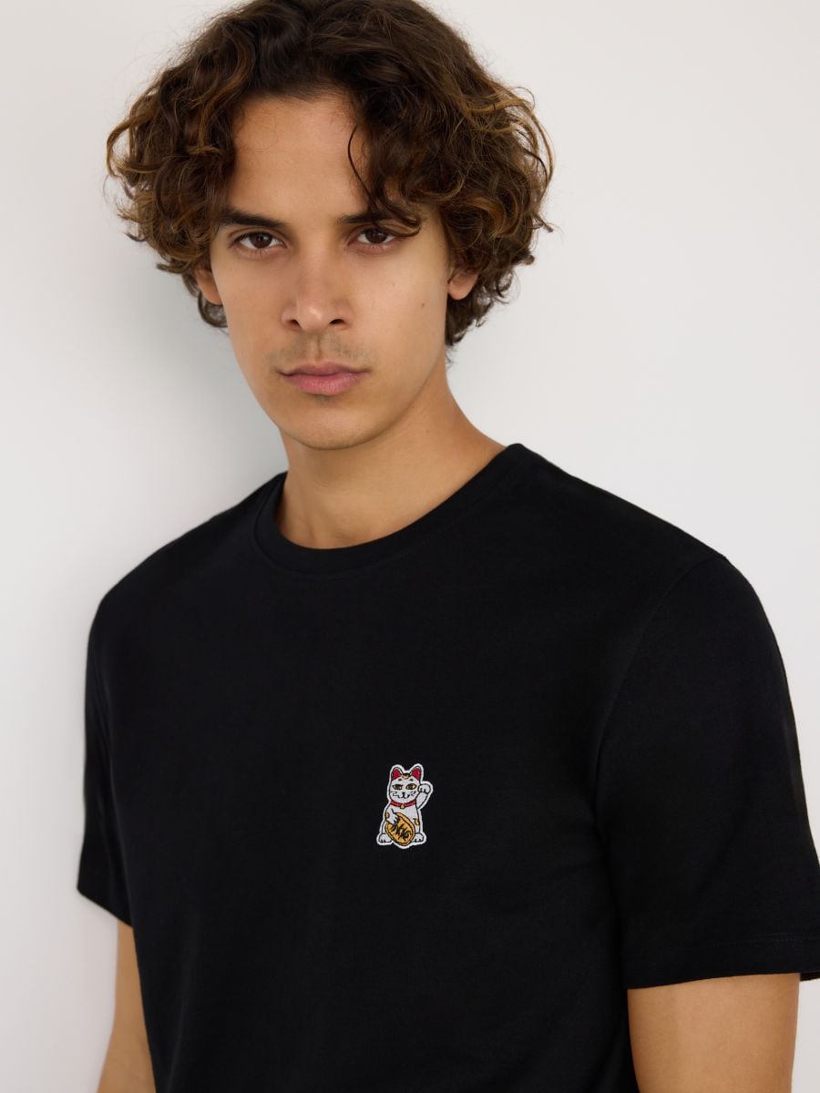 Regular fit T-shirt with embroidery - black - RESERVED