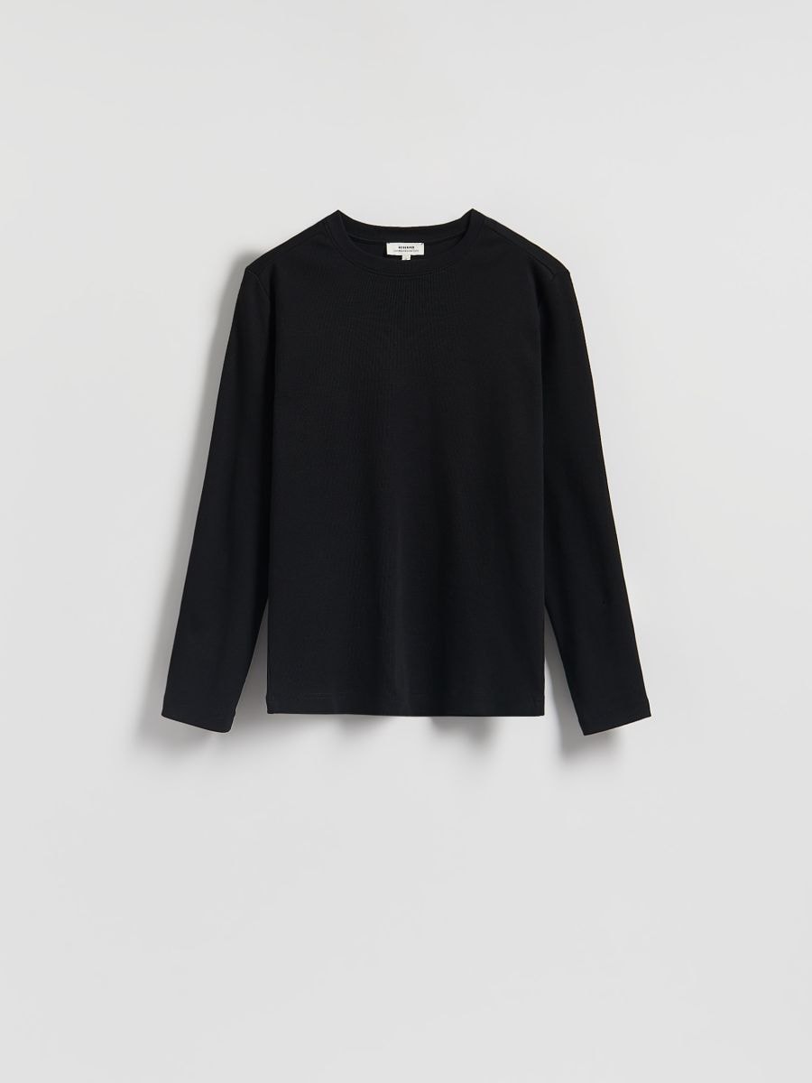 Bawełniany longsleeve - czarny - RESERVED