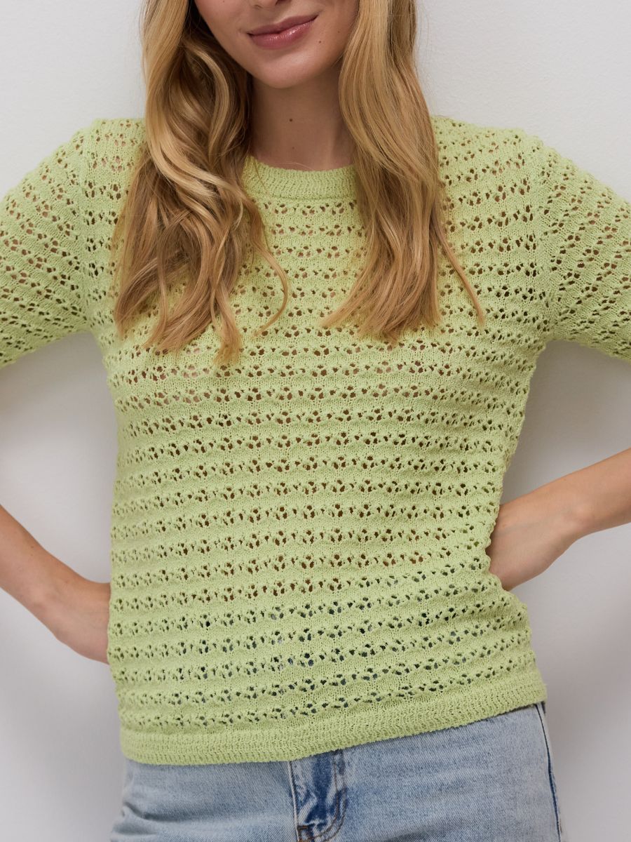 Openwork sweater with short sleeves - pale green - RESERVED - 3