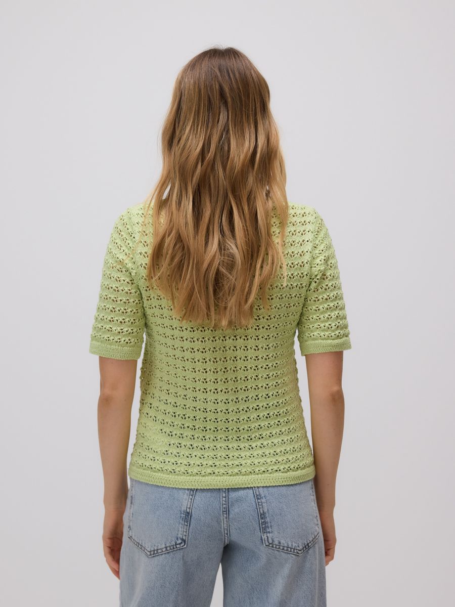 Openwork sweater with short sleeves - pale green - RESERVED - 4