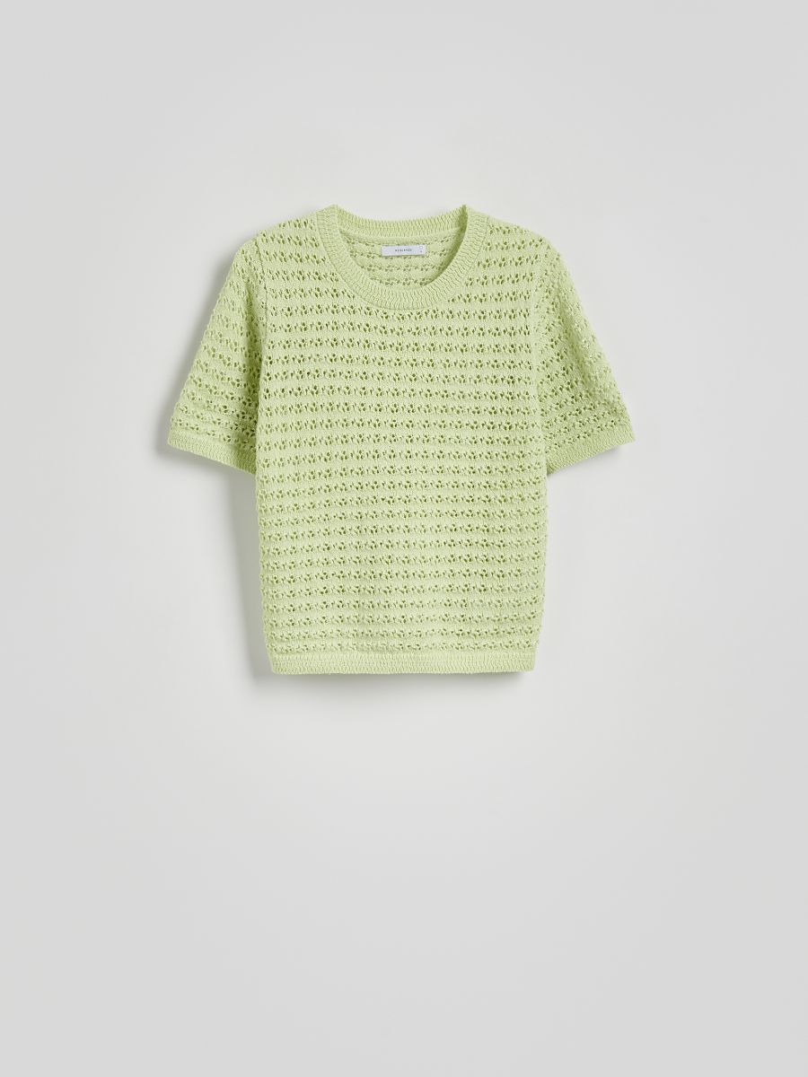 Openwork sweater with short sleeves - pale green - RESERVED - 5