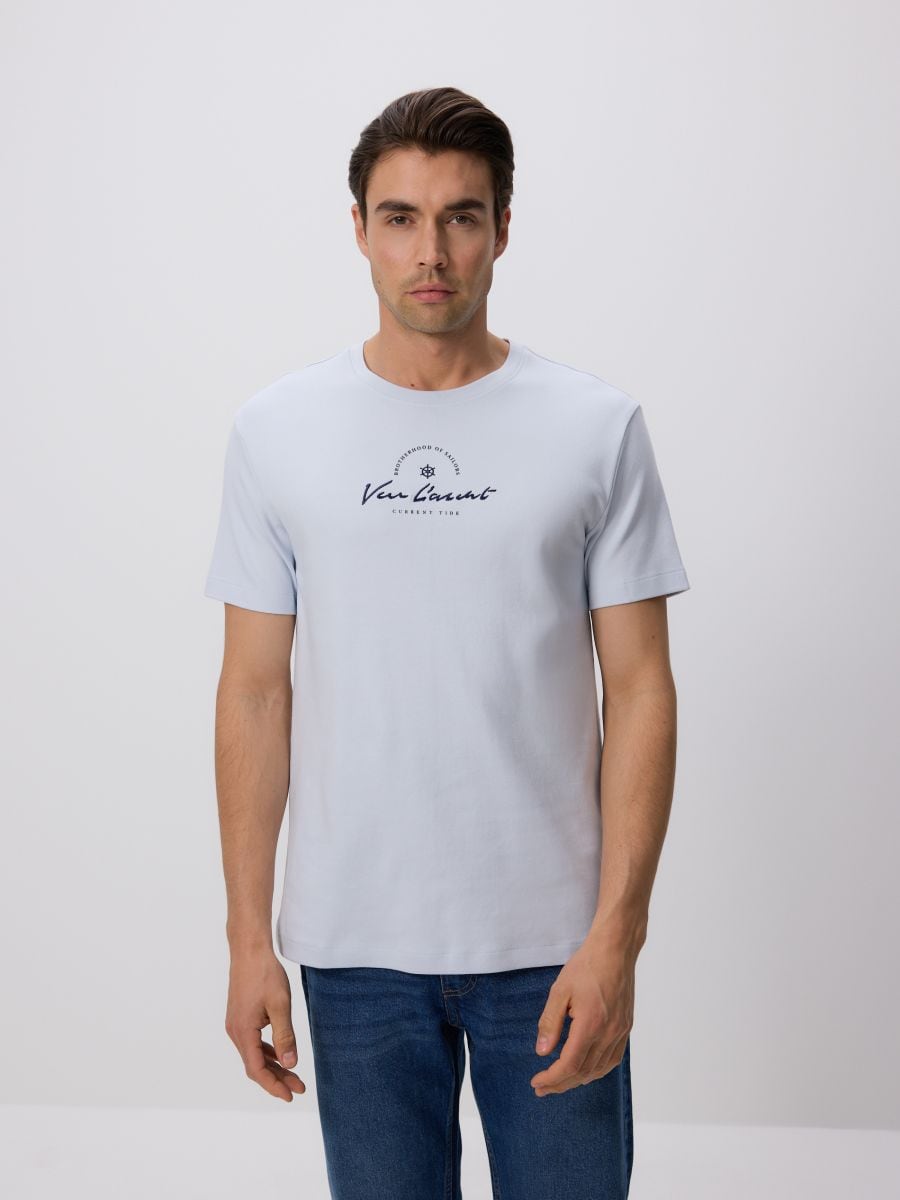 Regular szabású póló hímzéssel - halványkék - RESERVED