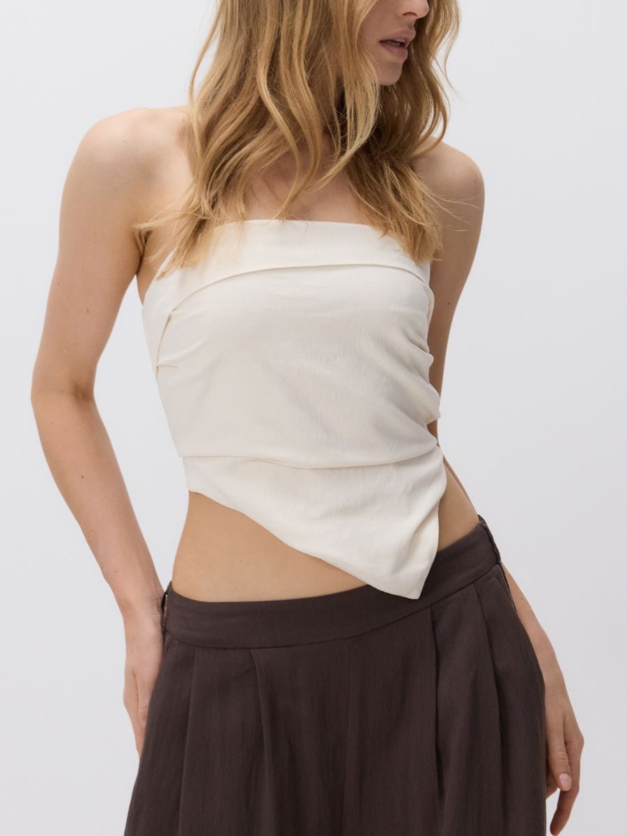 Asymmetric viscose rich top - nude - RESERVED - 4