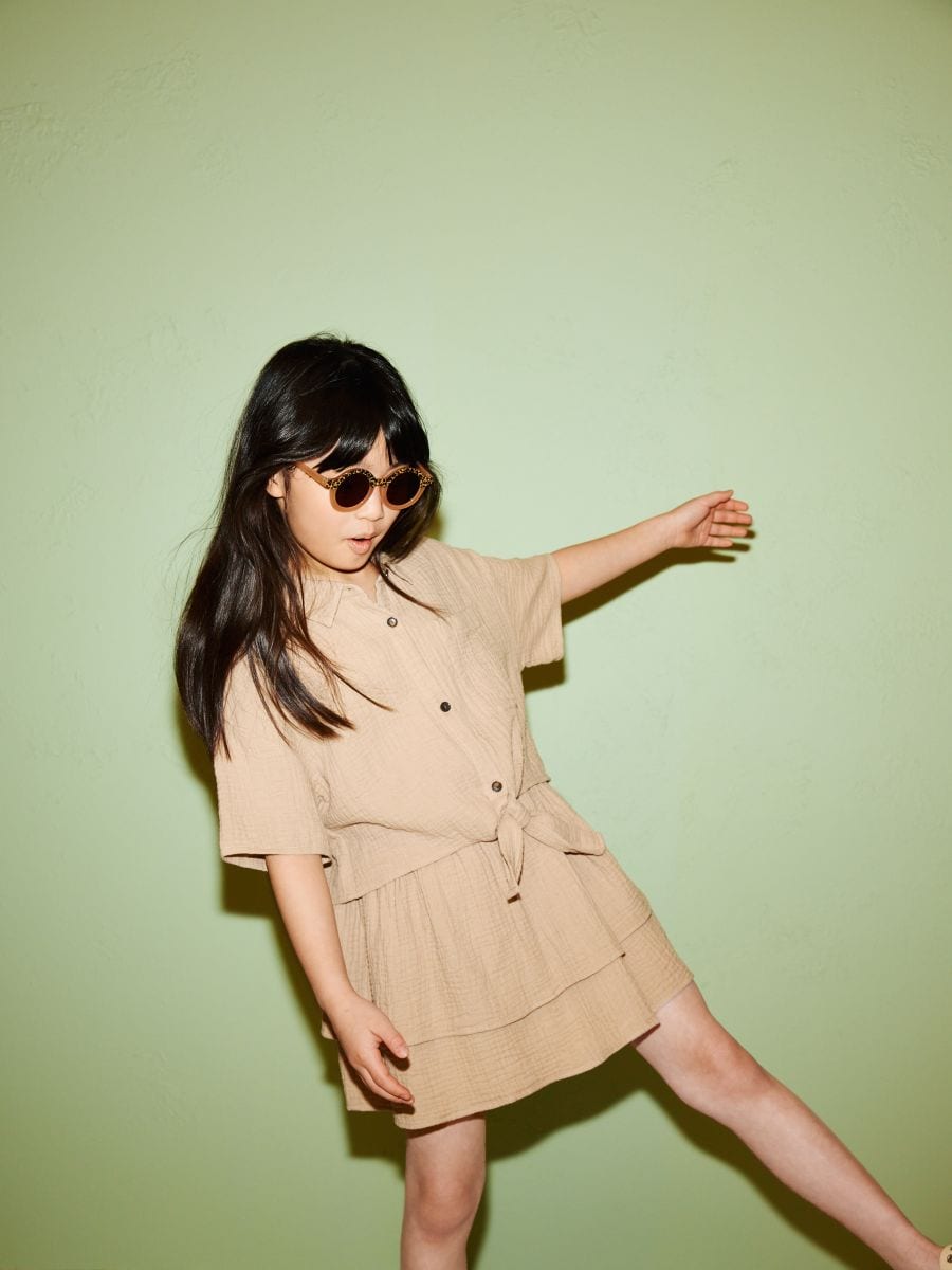 Muslin tie-front shirt - beige - RESERVED - 5