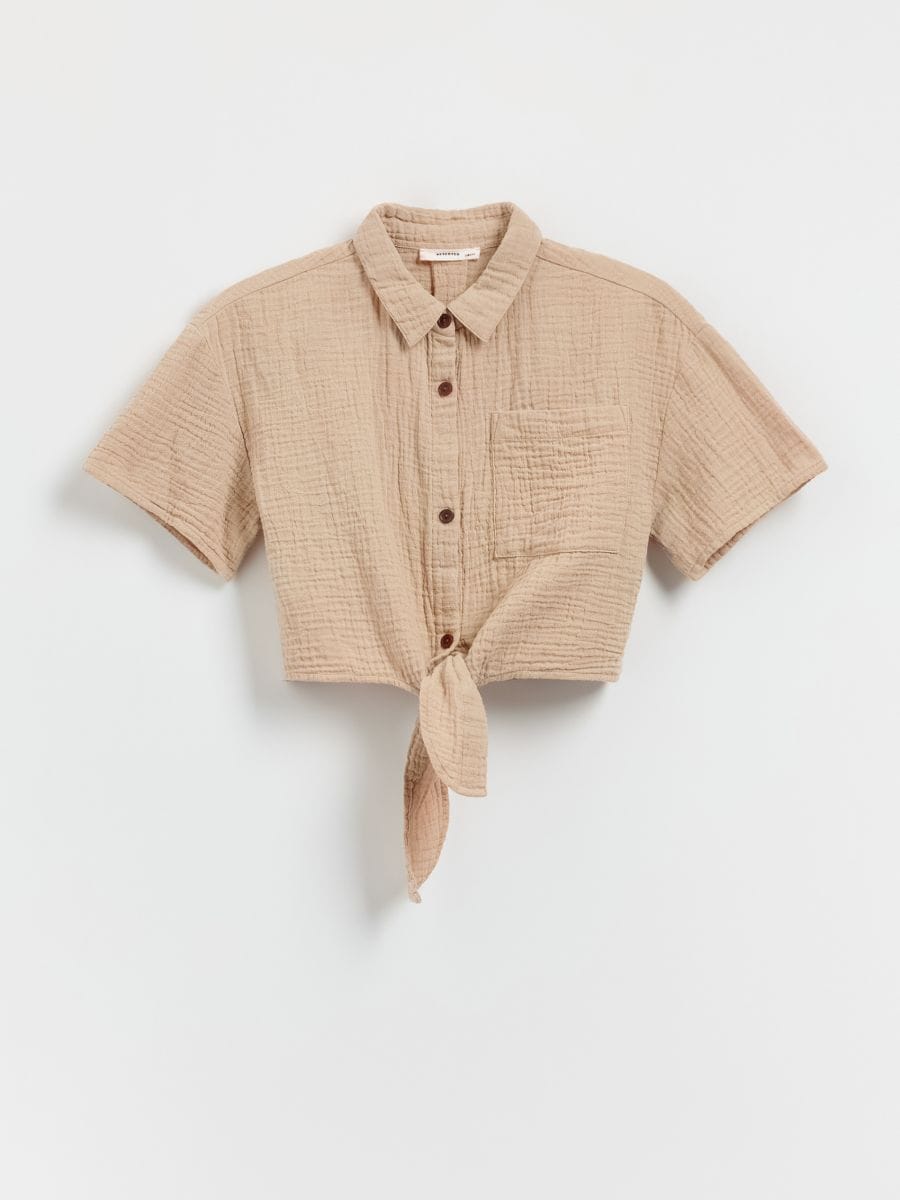 Muslin tie-front shirt - beige - RESERVED - 2