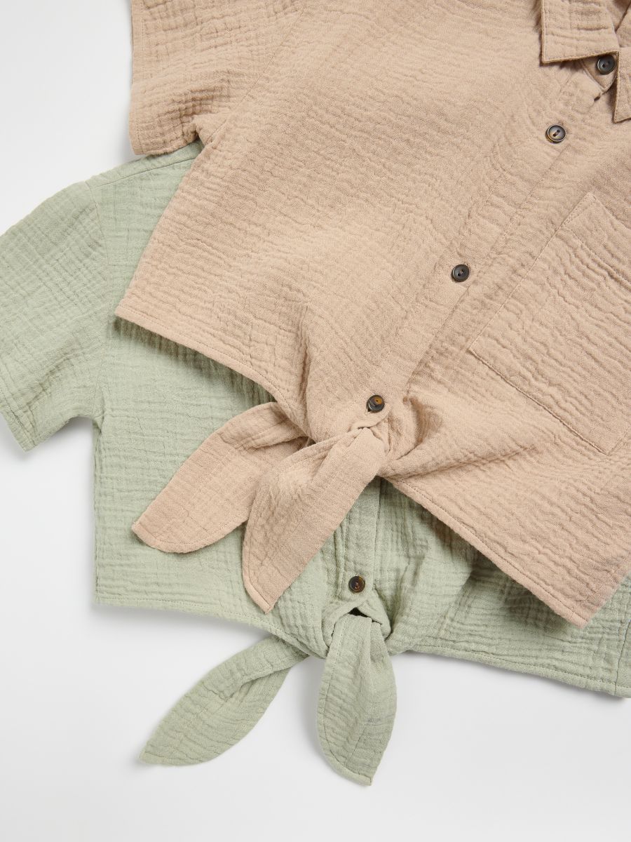 Muslin tie-front shirt - beige - RESERVED - 3