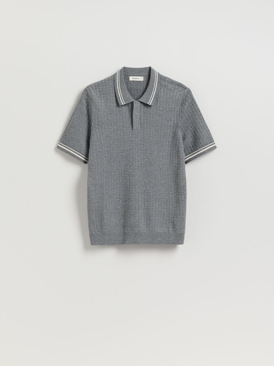 Polo jumper with cotton blend - dark grey - RESERVED