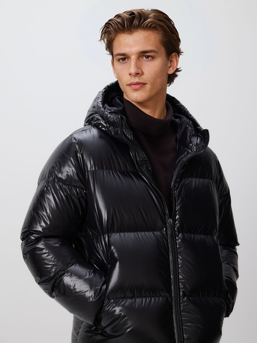 Down jacket with hood - black - RESERVED