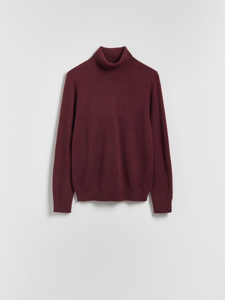 Turtleneck with cashmere blend - maroon - RESERVED
