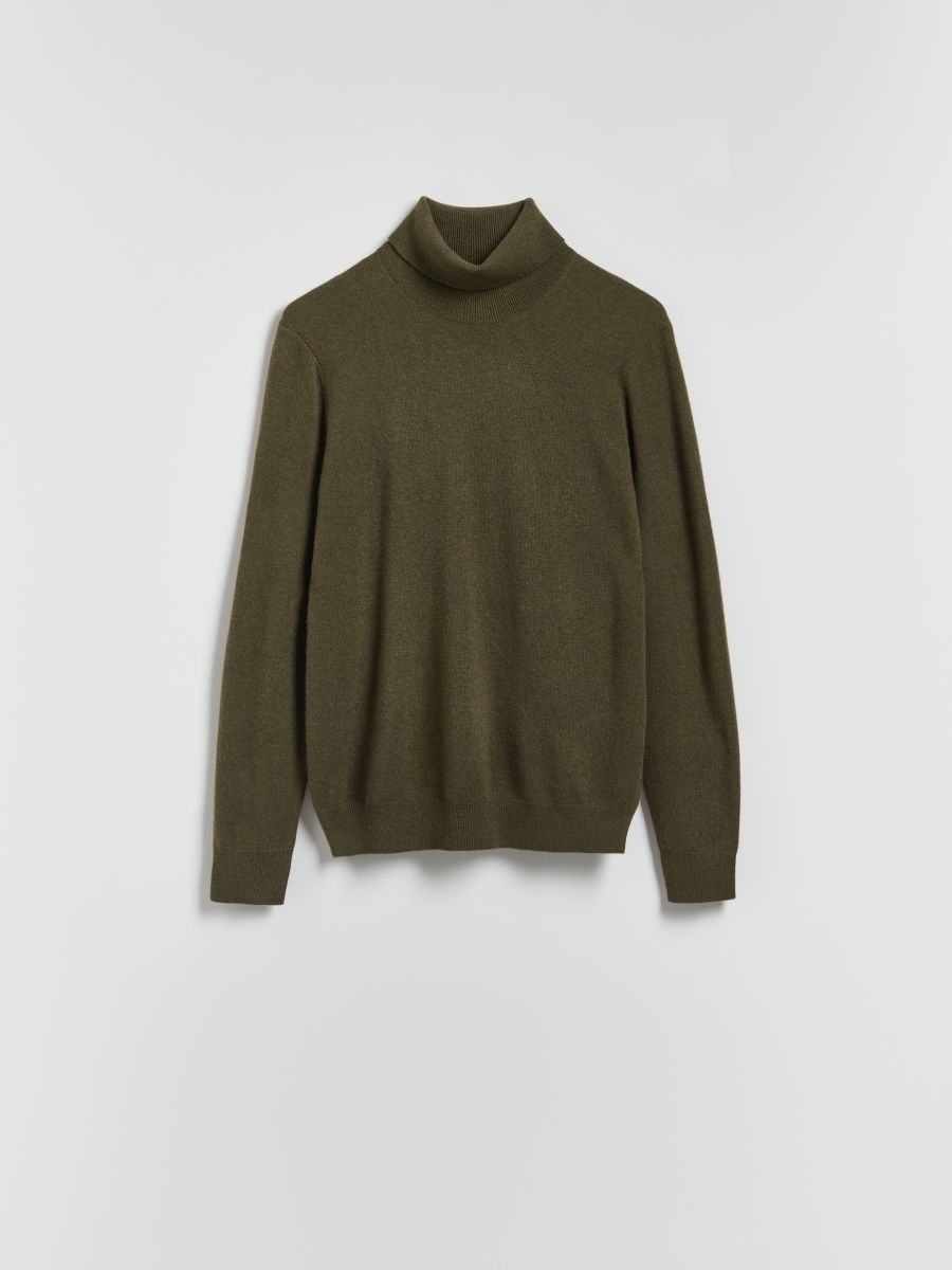 Turtleneck with cashmere blend - green - RESERVED