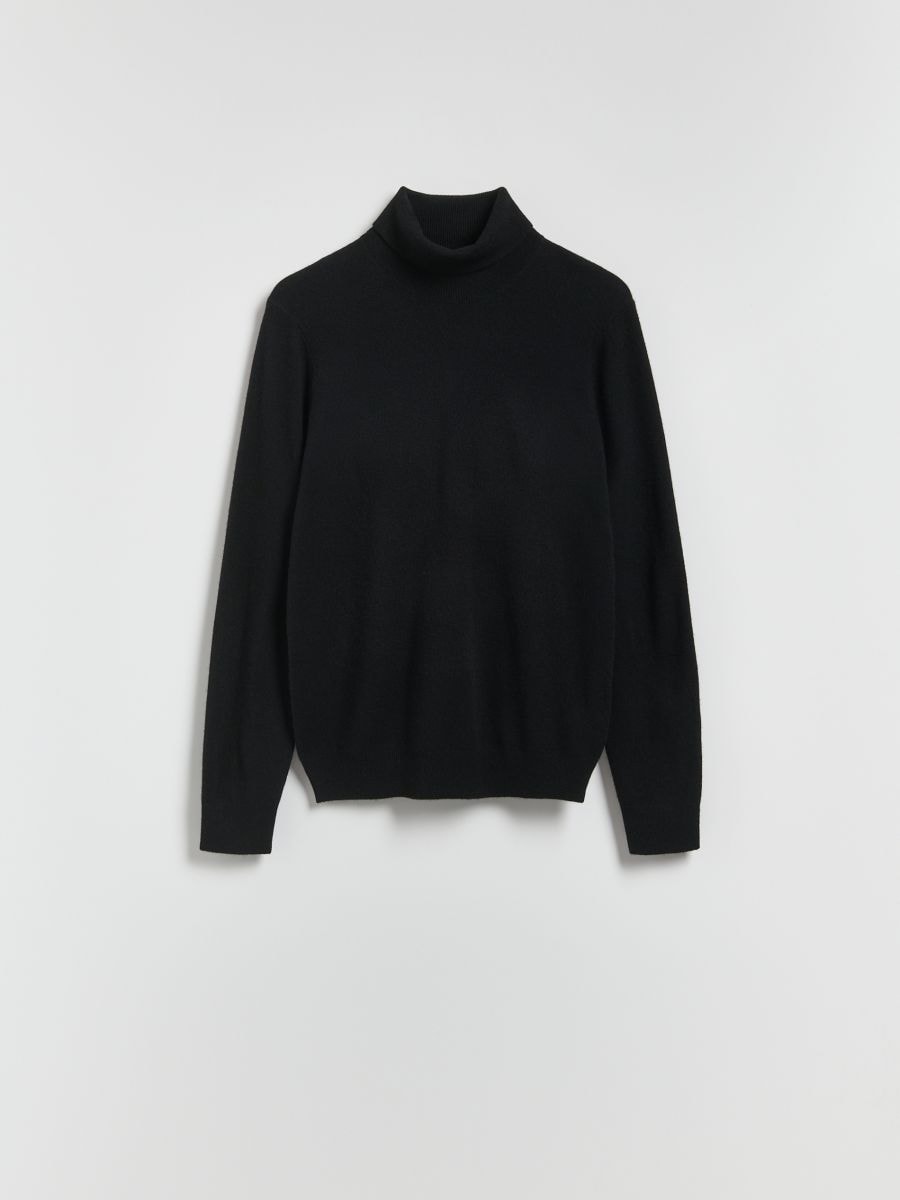 Turtleneck with cashmere blend - black - RESERVED