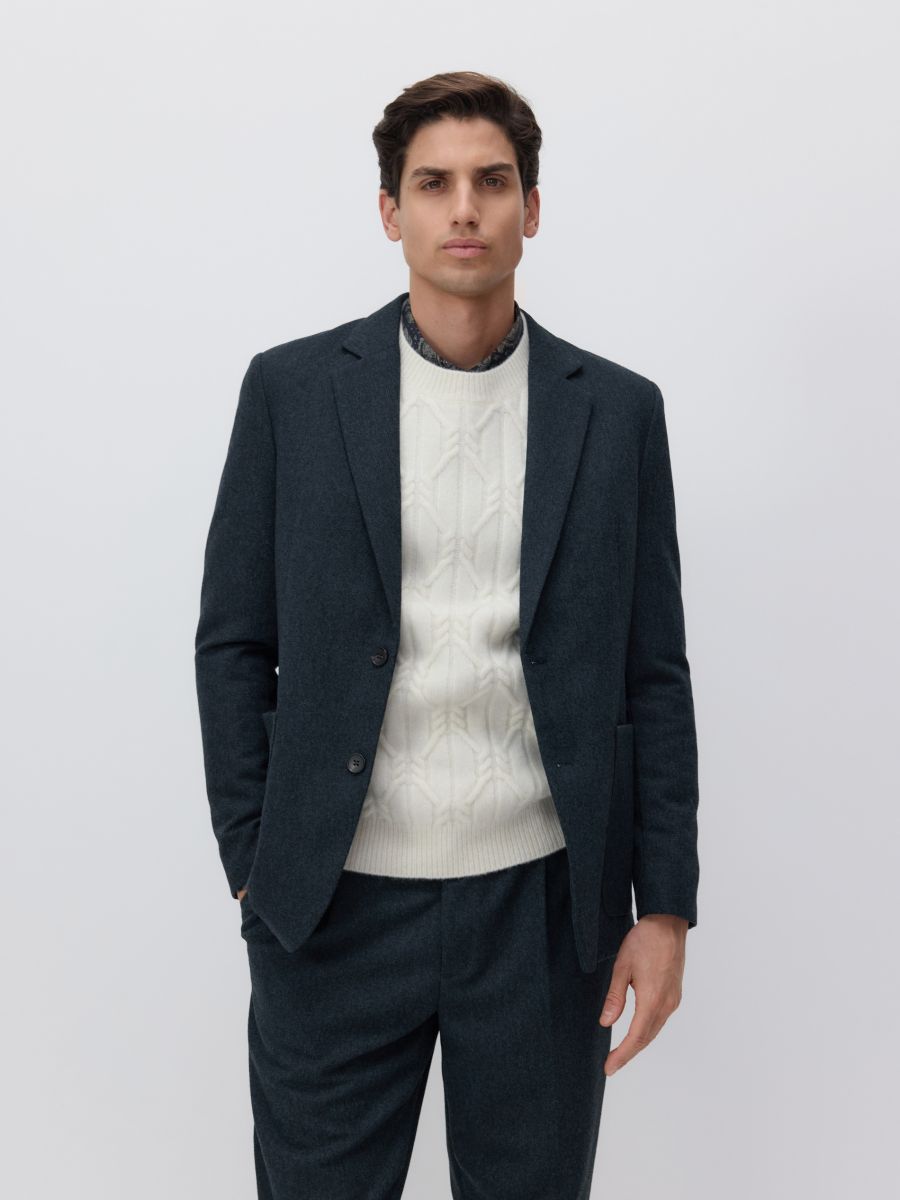 Slim fit blazer with wool blend - navy - RESERVED