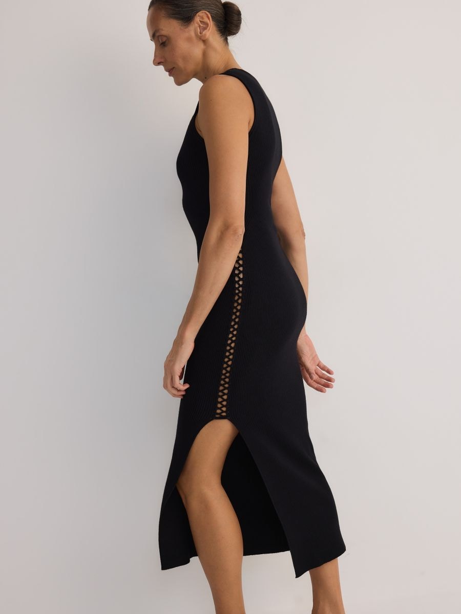 Midi dress with decorative stitching - black - RESERVED - 2