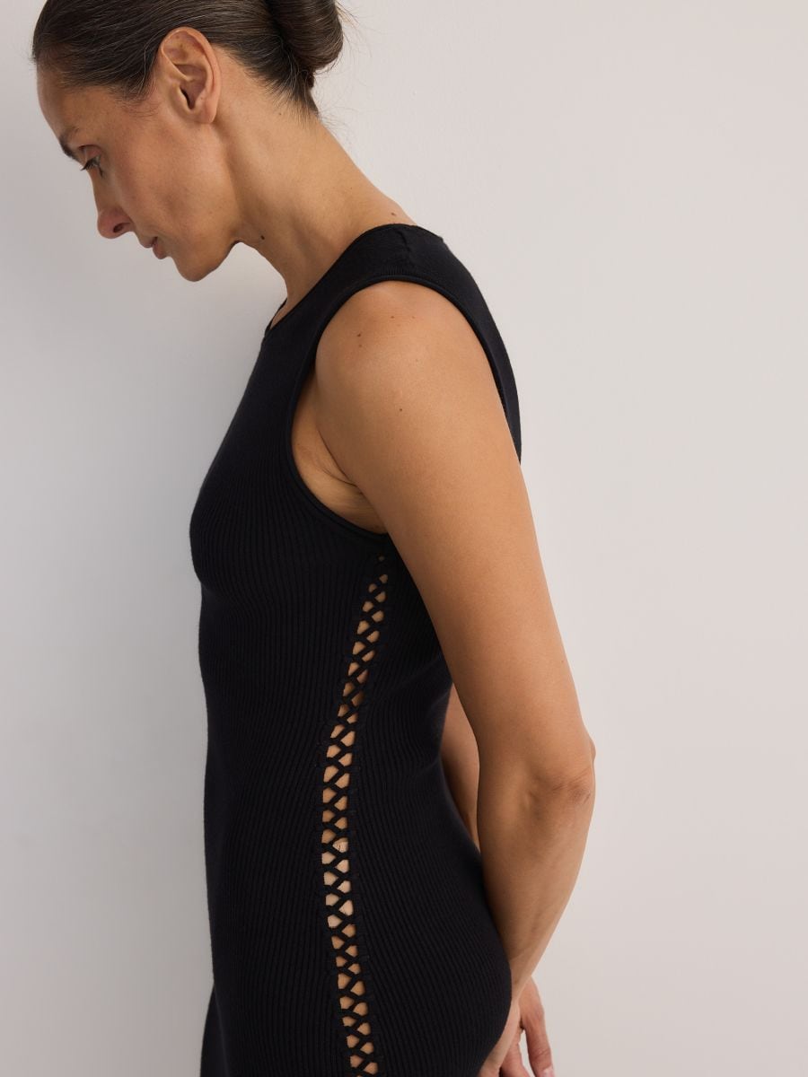 Midi dress with decorative stitching - black - RESERVED - 3
