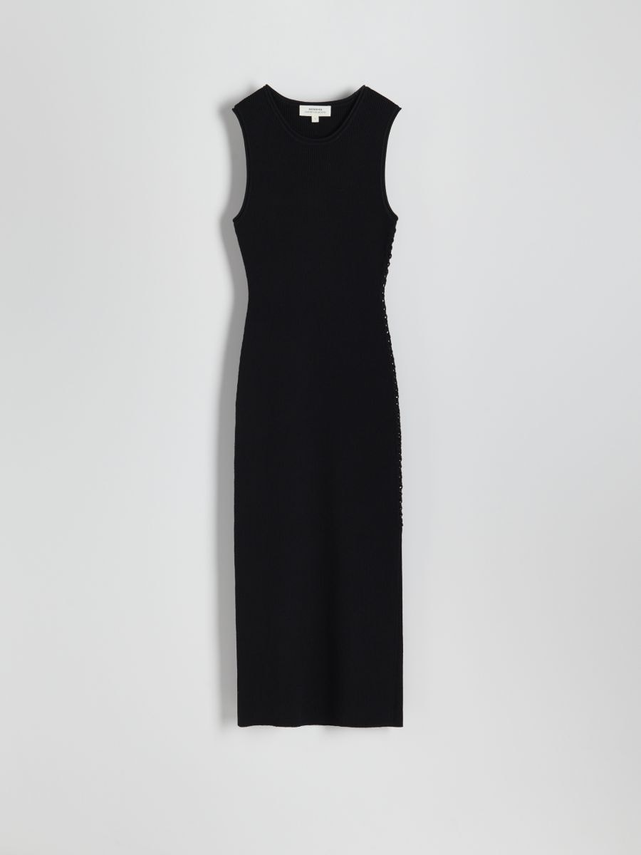 Midi dress with decorative stitching - black - RESERVED - 6