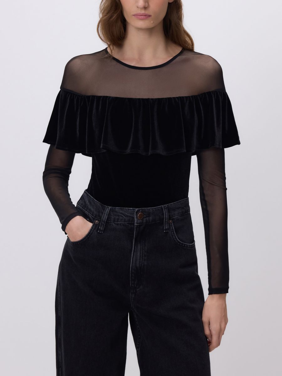 Body so sieťovanými vsadkami - čierna - RESERVED