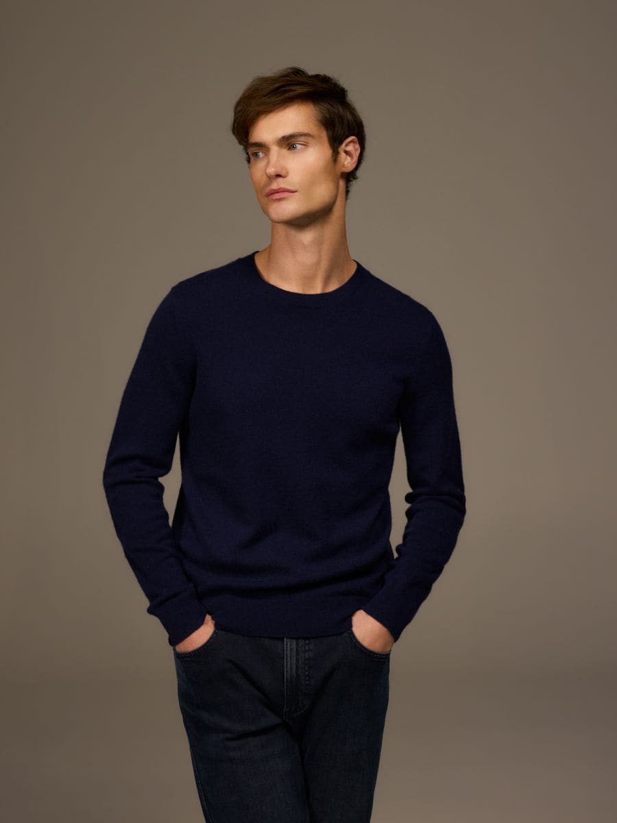 Pulover iz volne z dodatkom kašmirja - mornarsko modra - RESERVED