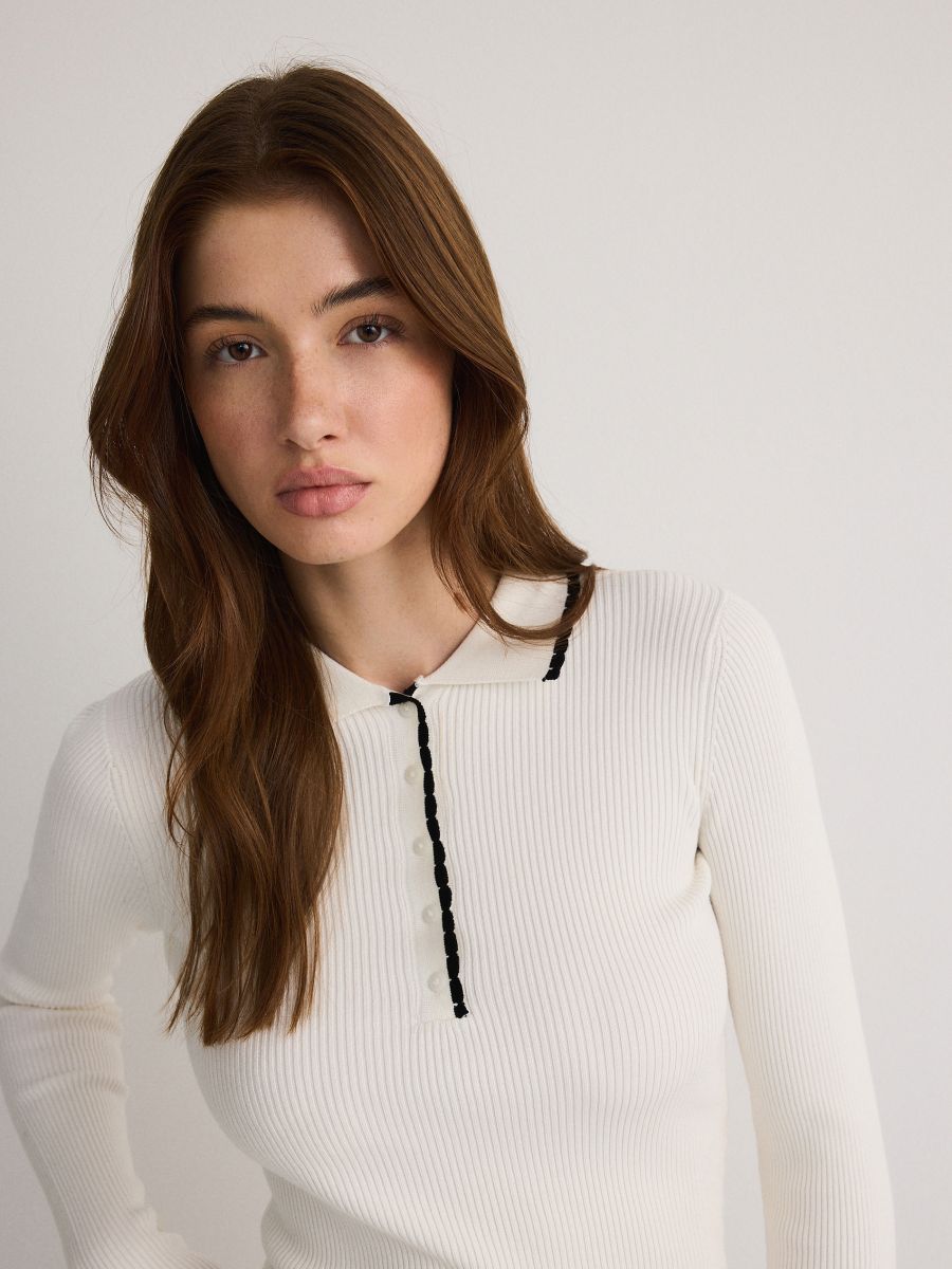 Viscose polo blouse - cream - RESERVED - 2