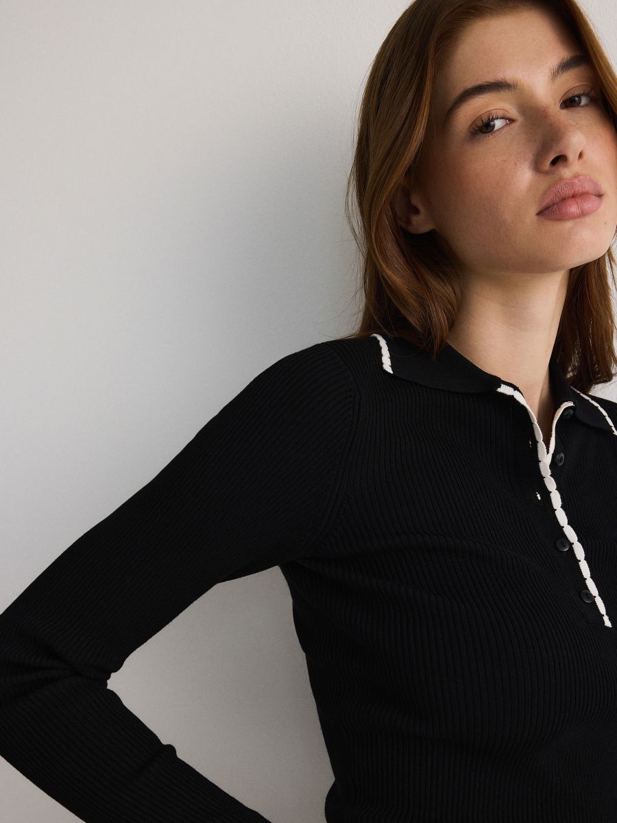 Viscose polo blouse - black - RESERVED - 2
