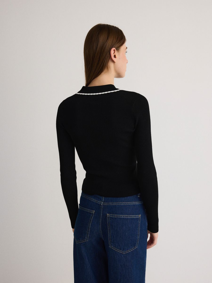 Viscose polo blouse - black - RESERVED - 4