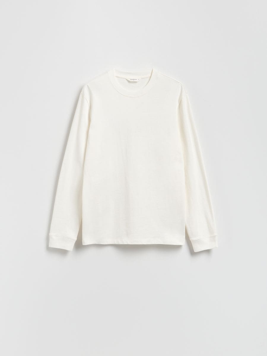 Bawełniany longsleeve - złamana biel - RESERVED