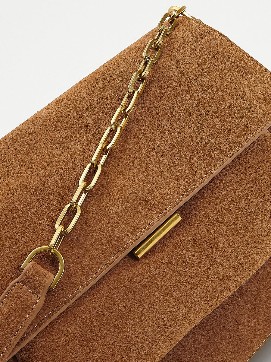 Suede bag with chain strap best sale