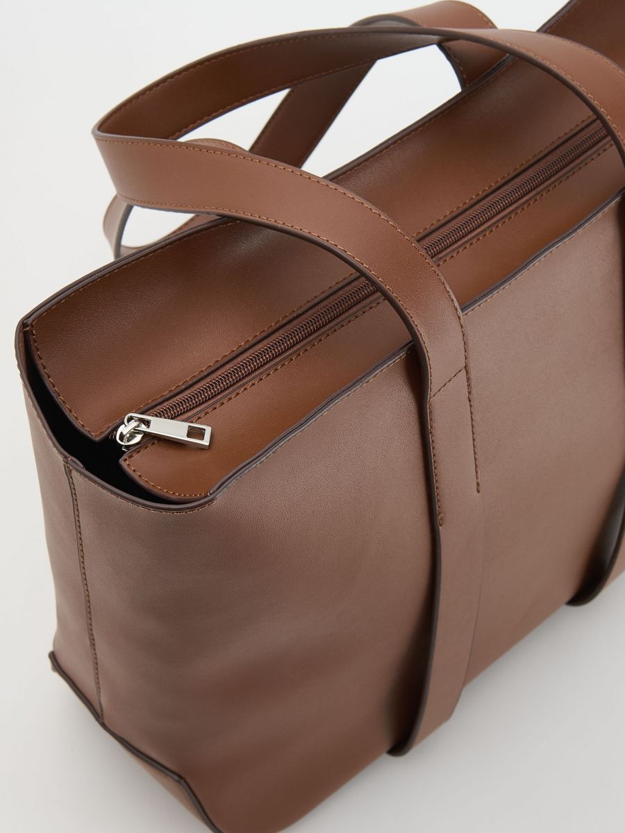 Leather imitation shopper bag - beige - RESERVED - 4