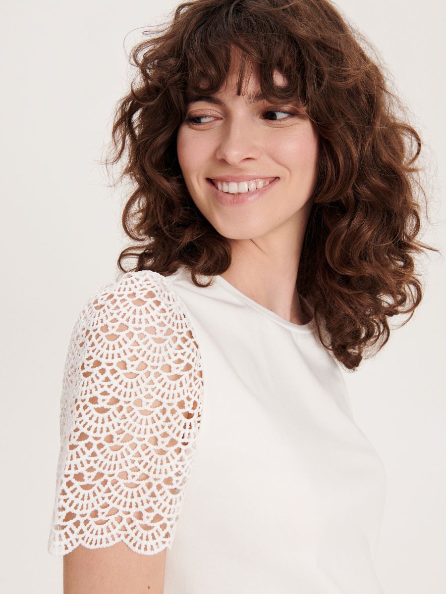 T-shirt with openwork inserts - white - RESERVED - 2