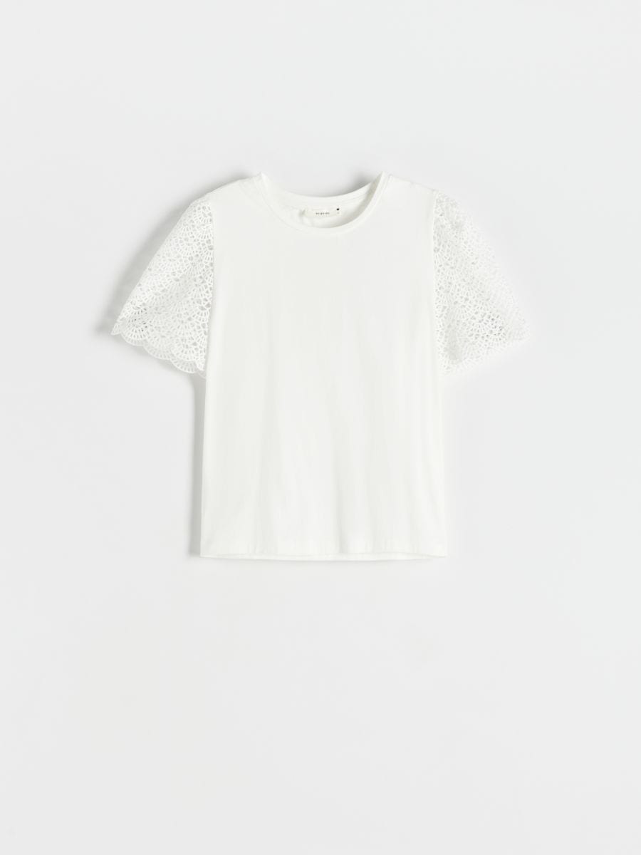 T-shirt with openwork inserts - white - RESERVED - 3