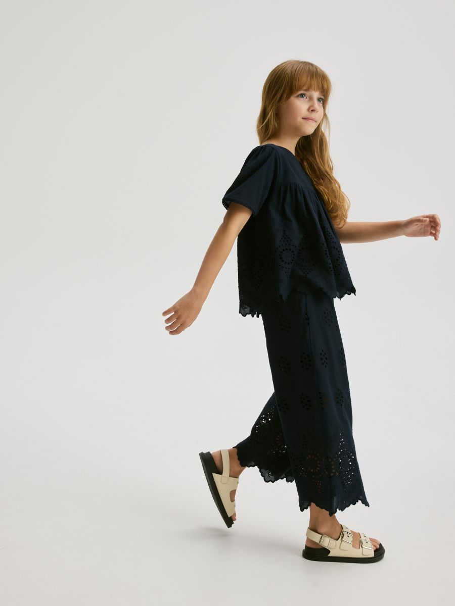 Blouse with openwork hem - steel blue - RESERVED - 5