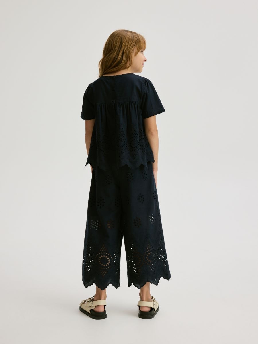 Blouse with openwork hem - steel blue - RESERVED - 6
