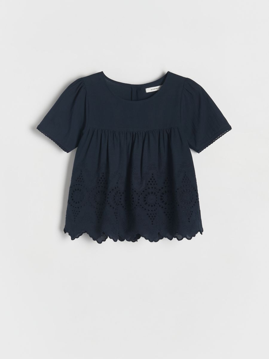 Blouse with openwork hem - steel blue - RESERVED - 3