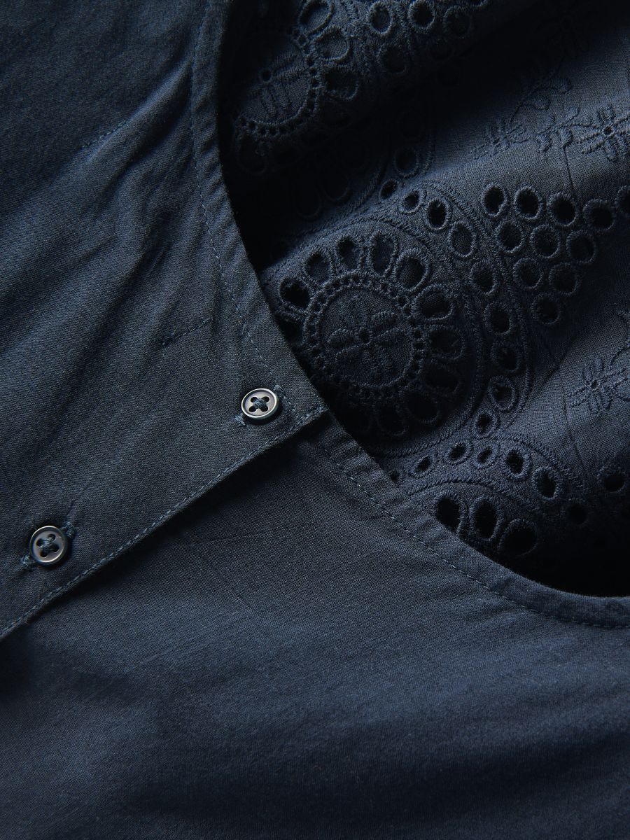 Blouse with openwork hem - steel blue - RESERVED - 4