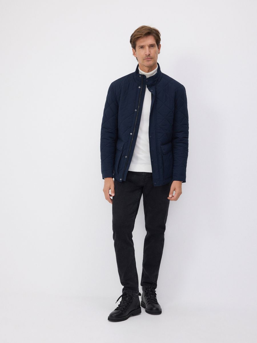 Quilted jacket with stand up collar - navy - RESERVED - 2