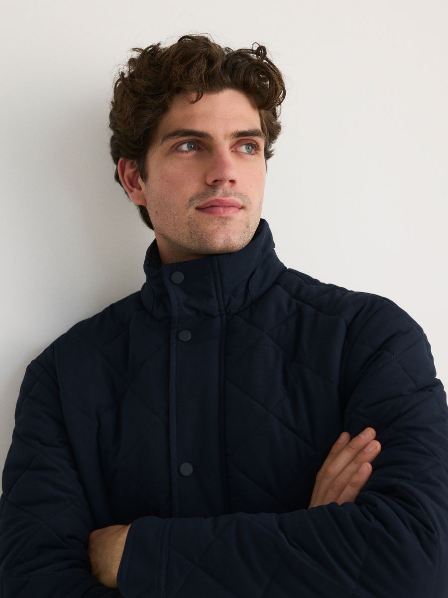 Quilted jacket with stand up collar - navy - RESERVED - 2