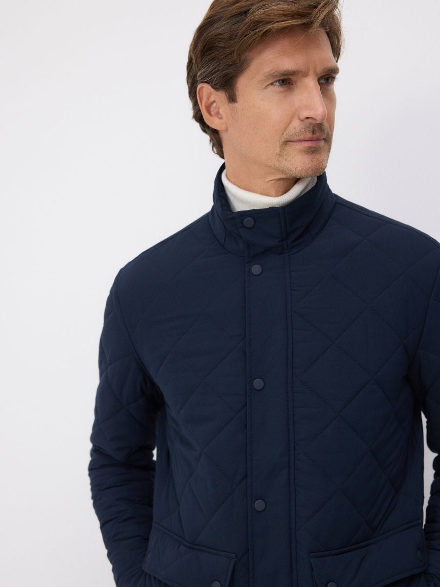 Quilted jacket with stand up collar - navy - RESERVED - 3