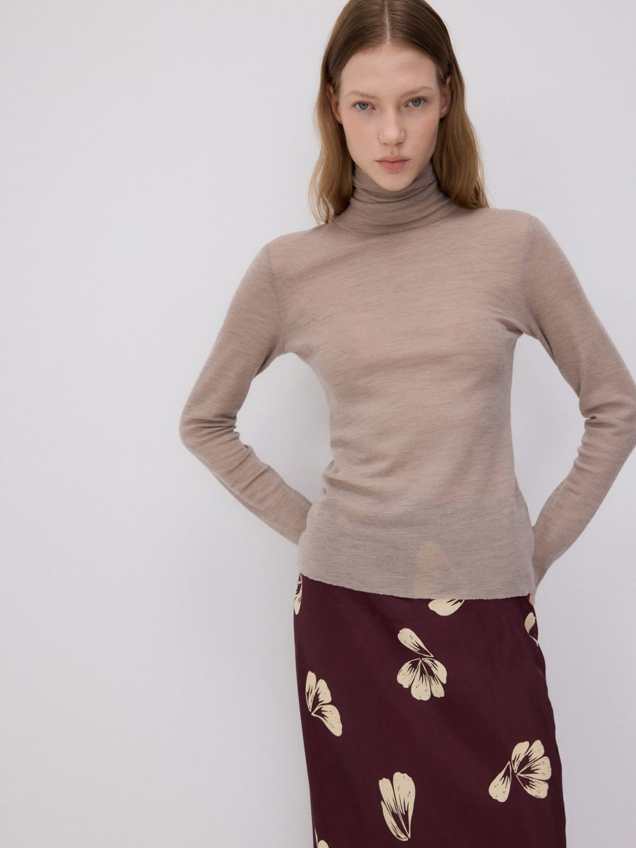 Turtleneck blouse in merino wool - beige - RESERVED - 3