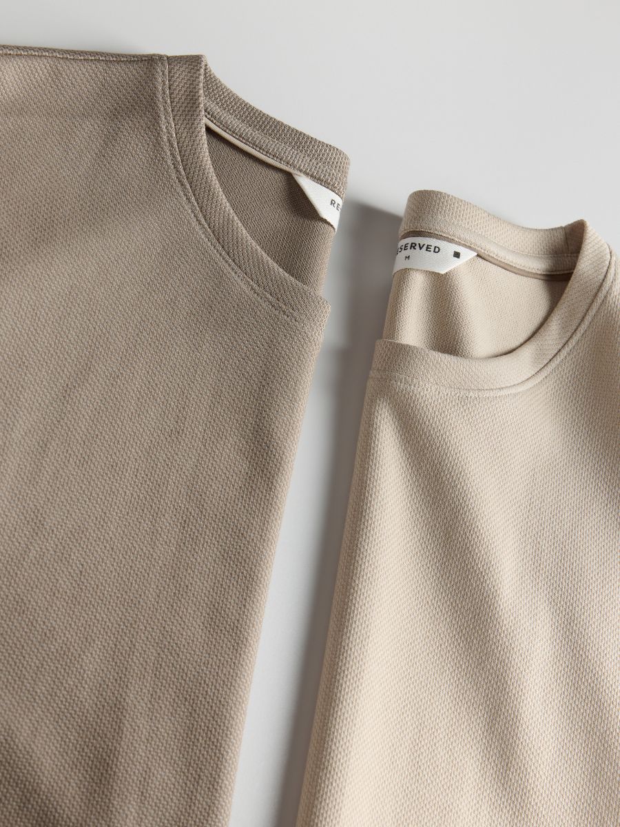 Regular-fit T-shirt in textured knit - beige - RESERVED - 2