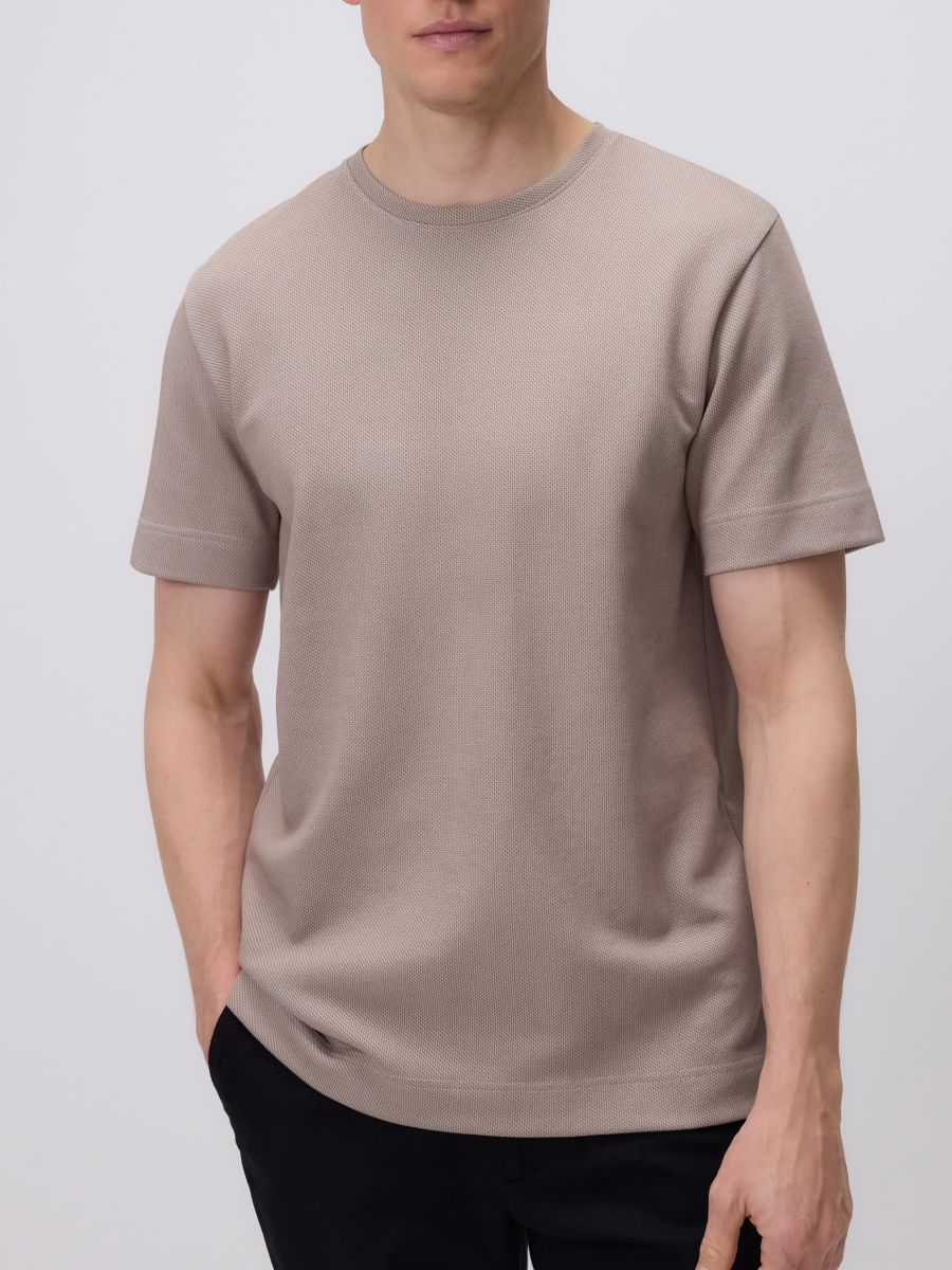 Regular-fit T-shirt in textured knit - coffee - RESERVED - 5