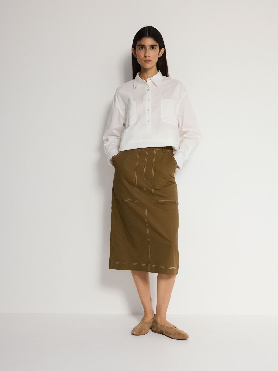 Skirt with pockets - warm olive - RESERVED - 2