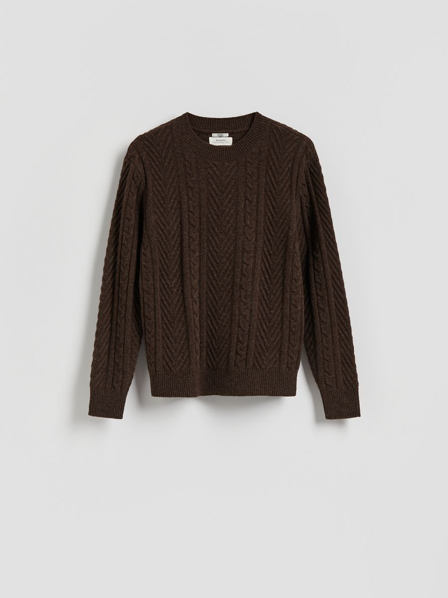 Sweter z wełną - brązowy - RESERVED