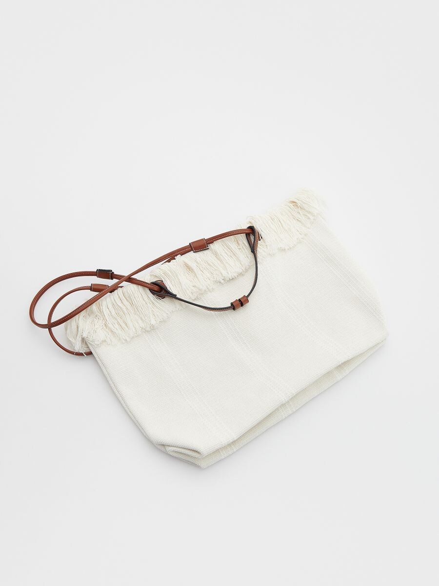 Shopper bag with fringes - cream - RESERVED - 4