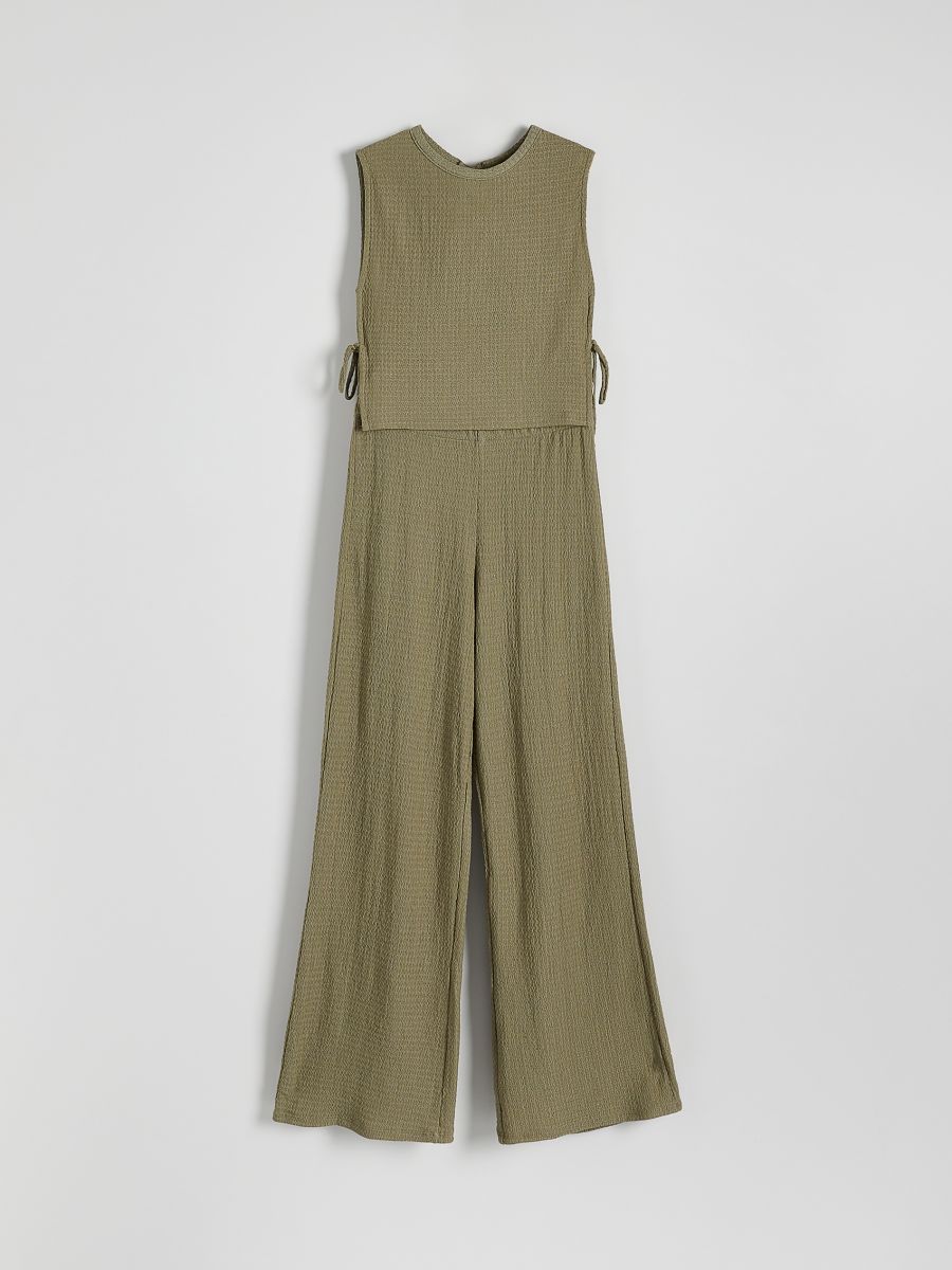Zweiteiliges Pyjama-Set mit Bindedetails - helles Olivgrün - RESERVED - 6