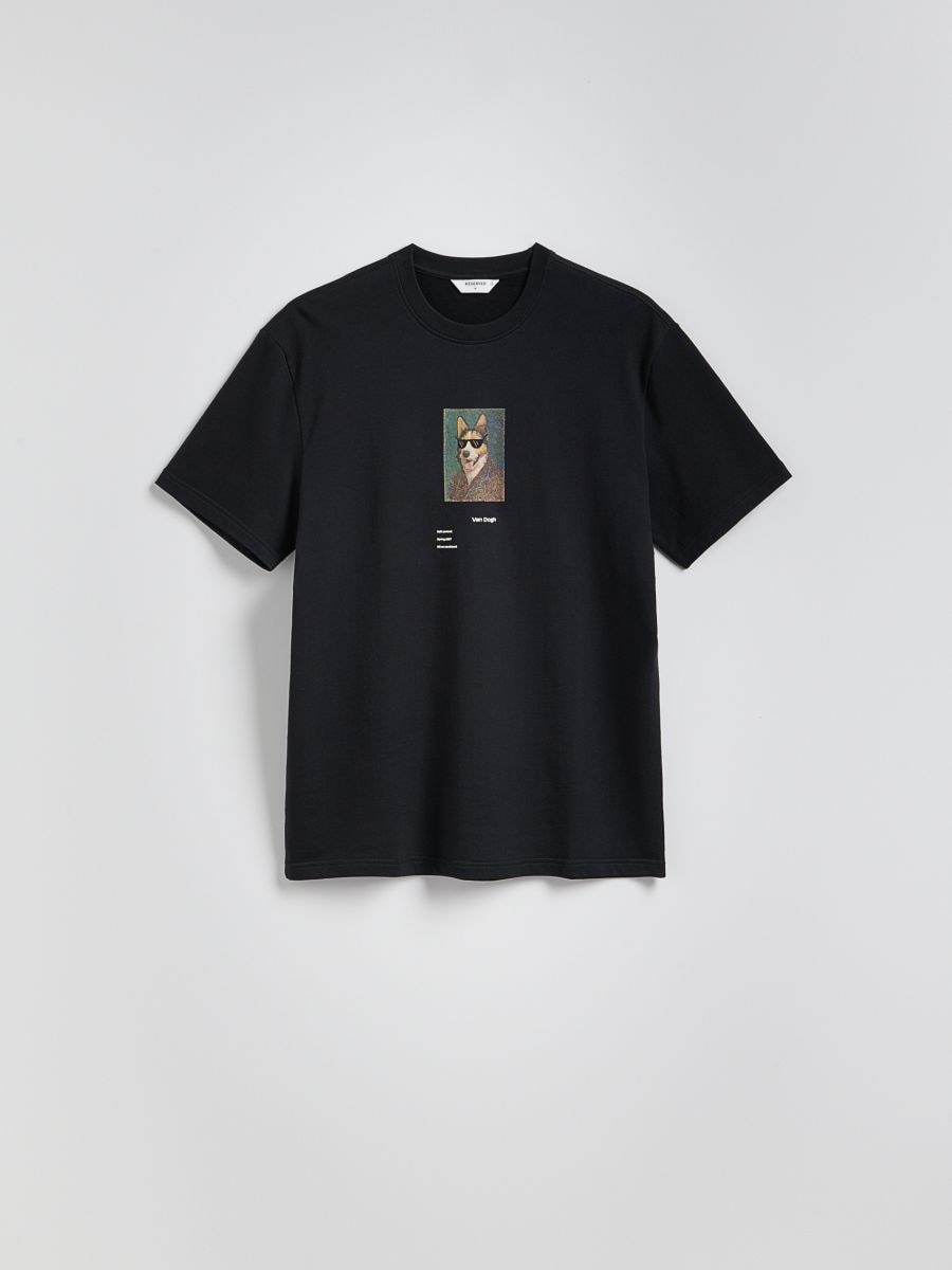 T-shirt regular z nadrukiem - czarny - RESERVED